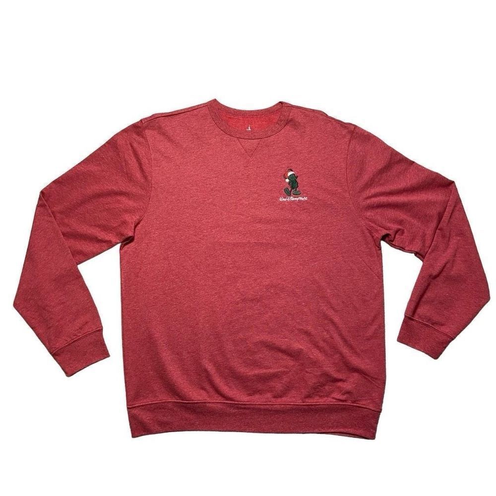 Disney Parks Mickey Mouse Santa Long Sleeve Shirt Red Unisex Size Large